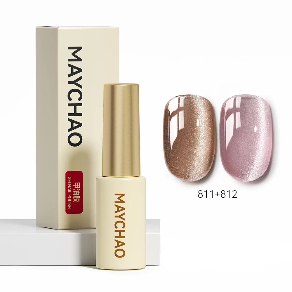 MAYCHAO 5ML Gel Nail Polish 9D Laser Diamond Glitter Cat Eye Gel Semi-Permanent Soak Off UV LED Gel Nail Manicure Tools Nail Art 811And812
