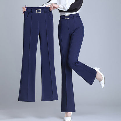 Office Lady Elegant Fashion Flare Pants Spring Autumn Diamonds High Waist All-match Solid Women Casual Straight Trousers 2022 Badiee Stylez