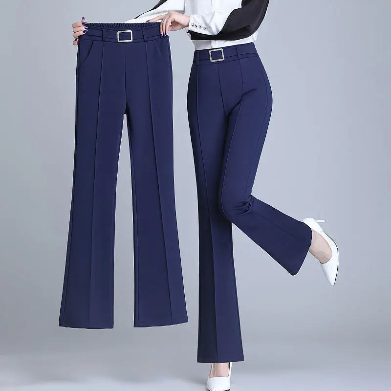 Office Lady Elegant Fashion Flare Pants Spring Autumn Diamonds High Waist All-match Solid Women Casual Straight Trousers 2022 Badiee Stylez
