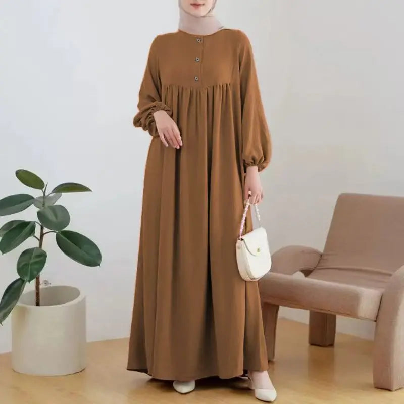 Stylish Casual Robe Bubble Sleeve Dress CARAMEL COLOR