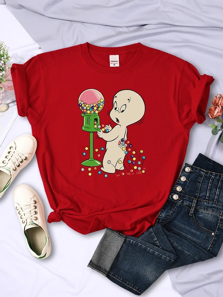 The Little Boy Likes Colored Glass Balls Women Short Sleeve Creative Street Tops Casual O-Neck Clothing All-math Female T-Shirts