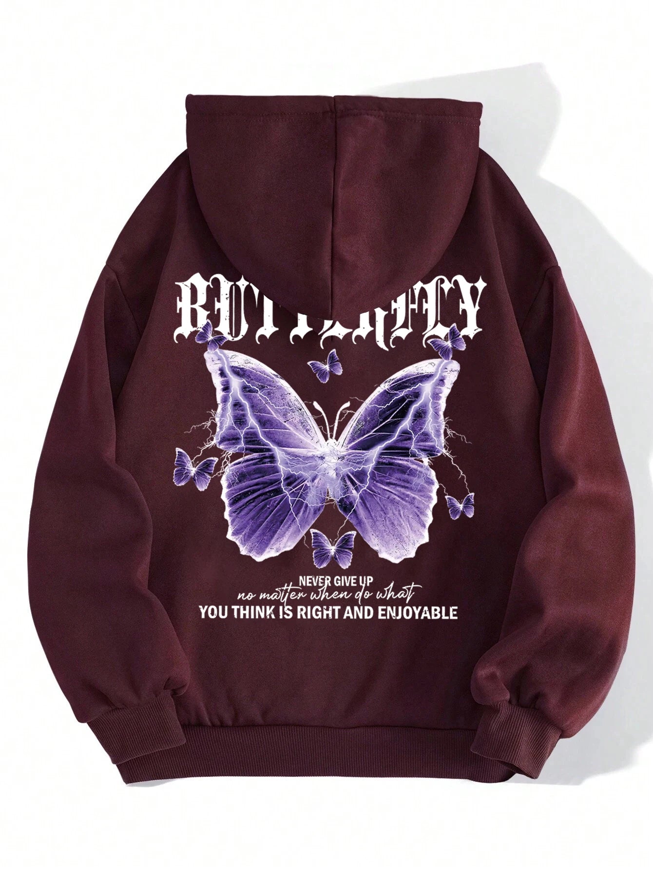 Beautiful Purple Butterfly Printing Hoodies Women Fleece Pocket Hoody Simple Casual Hoodie Autumn Loose Female Streetwear