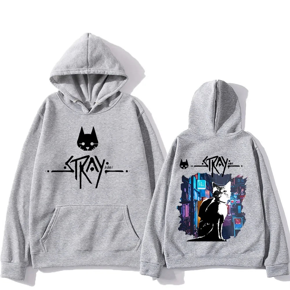 Fashion Women Men Hoodie Stray Cat Cotton Sweatshirt Game Print Pullover Hoodie Female Clothing Streetwear Top Gift Plus size Hgrey