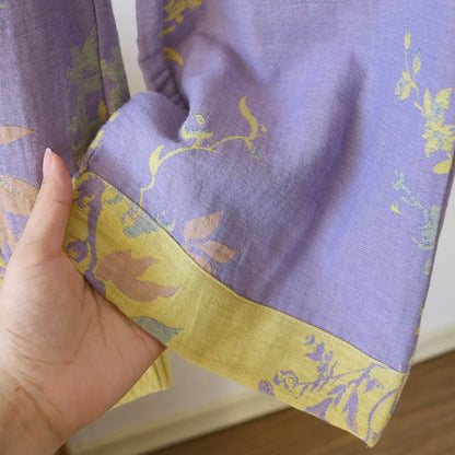 Women's Retro Long-sleeved Trousers Loungewear Set Yarn-dyed Double-sided Jacquard Thin Pajamas Round Neck Chinese Style Pijama