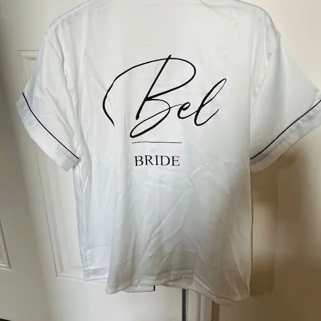 Monogram Bridesmaids Bridal Party Pyjamas Personalized Silky Satin Pajamas Bride and Bridal Squad Silk Satin Wedding Pyjama Set