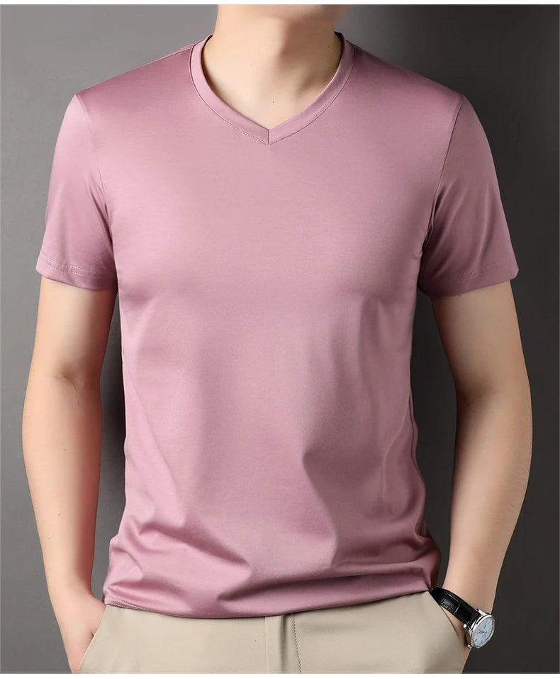 Top Grade 1.7% Mulberry Silk New Brand Tops Round Neck t Shirts For Men 2025 Summer Short Sleeve Casual Fashion Mens Clothing