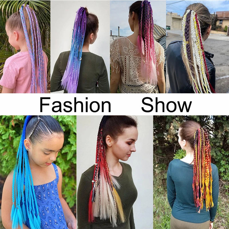 24Inch Synthetic Long Straight Ponytail With Rubber Band Elastic Hair Extension Colorful DIY Braiding Hair Accessories for Women
