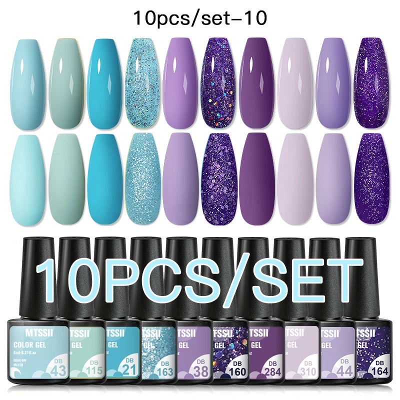 10PCS/Set Gel Nail Polish Set 125 Colors Glitter Semi Permanent Hybrid Gel Varnishes Base Top Coat Soak Off UV LED Nail Art Gel