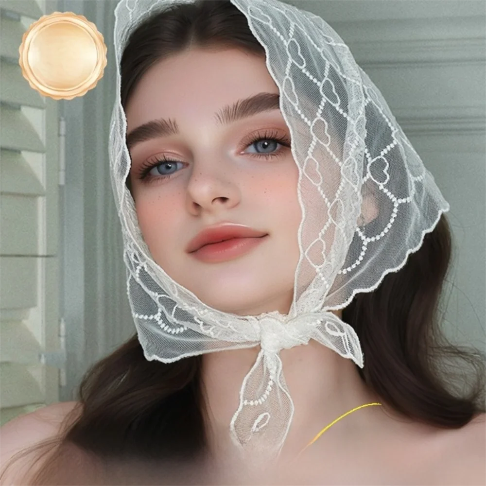 Sweet Love Heart Lace Scarves Korean Style Neck Wrap Bandanas Shawl Headscarf Headband Triangle Hijab Scarf Gift