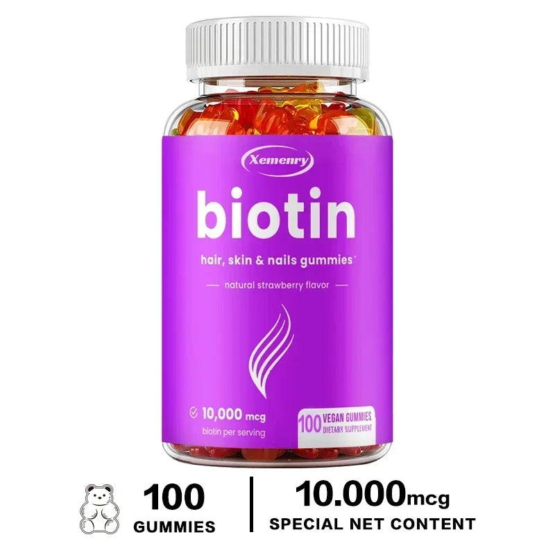 Premium Biotin Gummies 10,000 Mg - Promotes Healthy Hair, Skin and Nails Supplement 100 Gummies