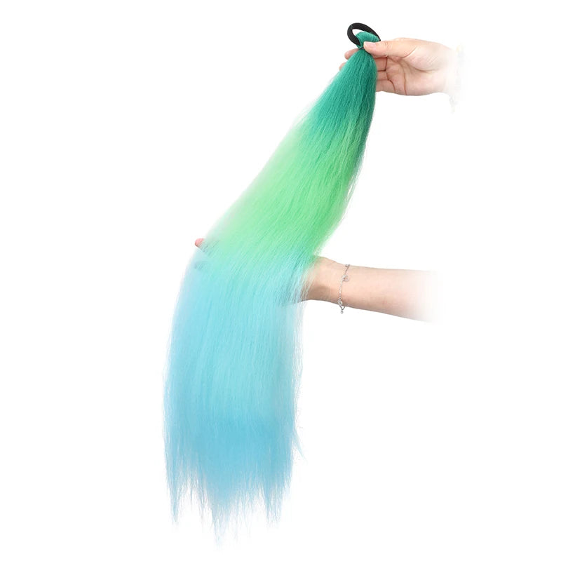 24Inch Synthetic Long Straight Ponytail With Rubber Band Elastic Hair Extension Colorful DIY Braiding Hair Accessories for Women C59 24inches