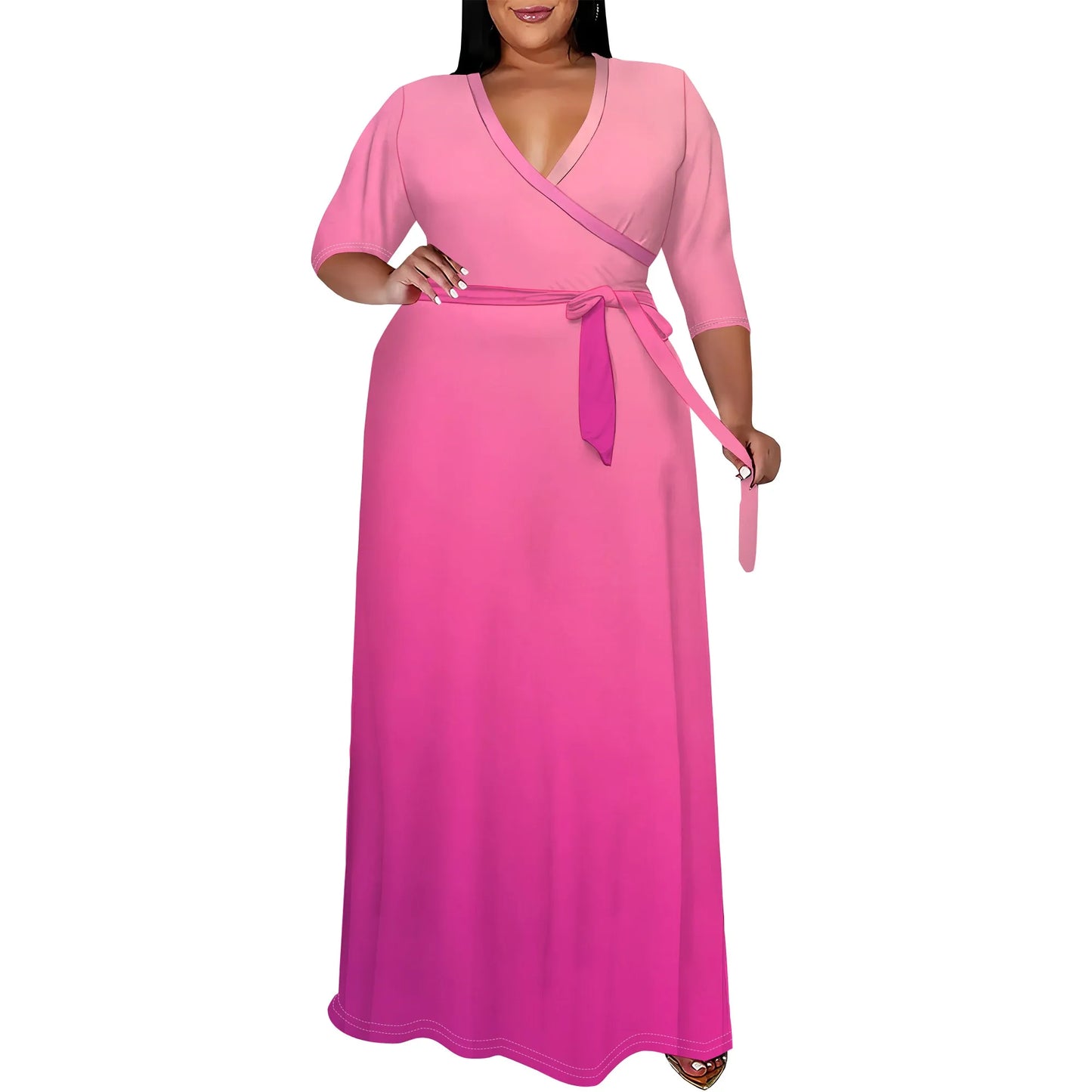 Women's party dress v neck maxi dress for summer XL-6XL White-5 CHINA