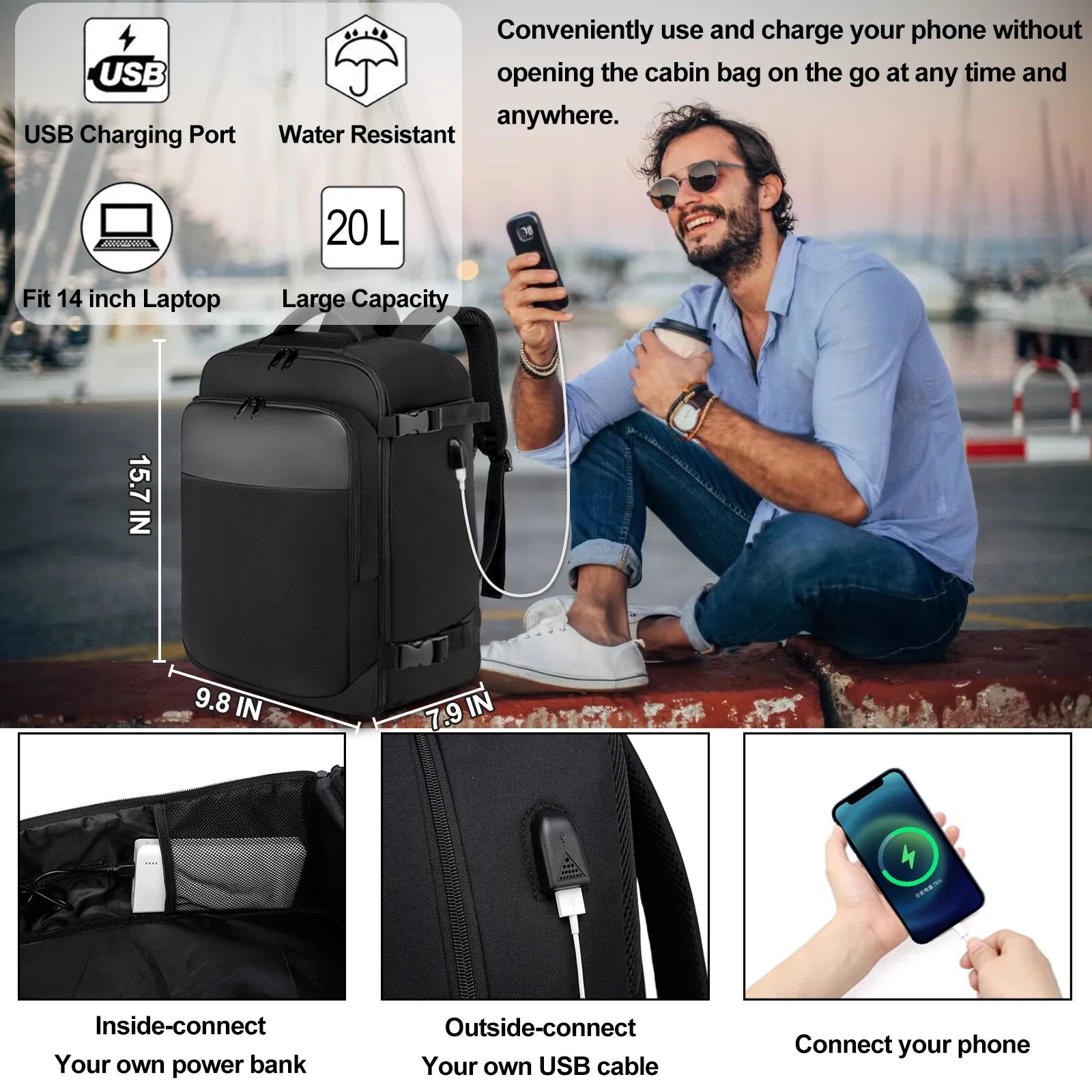 Geestock ryanair 40x25x20 Aircraft Backpack Multifunctional Travel Backpack CarryOn Cabin Luggage Waterproof 14" Laptop Backpack