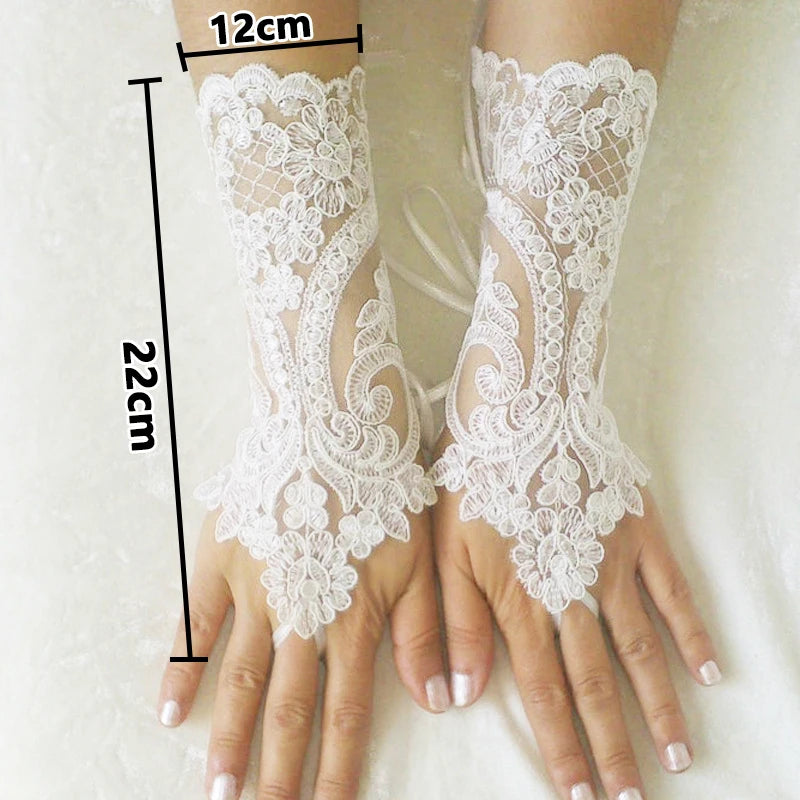 New Women Wedding Fingerless Gloves Lace White Black High Quality Wedding Gloves Mittens Accessory Girl Party Sexy Gloves Guante WHITE One Size