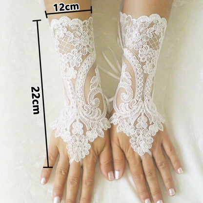 New Women Wedding Fingerless Gloves Lace White Black High Quality Wedding Gloves Mittens Accessory Girl Party Sexy Gloves Guante WHITE One Size