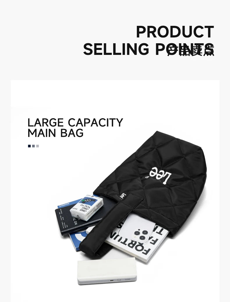 LEE Ladies Cute Design Puffer Bag Casual Soft Small Pink White Quilted Handbag Women Korean Style Down-filled Phone Bucket Bag