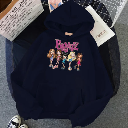 Bratz Letter Printed Plus Size Woman Hooded Sweatshirt Women Hoodie Hip Hop Long Sleeve Streetwear Unisex Male Clothes Tops black 1599