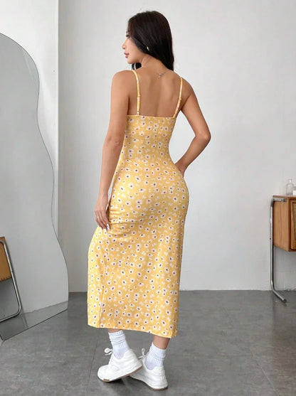 Fall 2025 Long Dress Strapless Wrap Chest High Slit Daisy Leopard Print Wrap around Skirt Maxi Dress