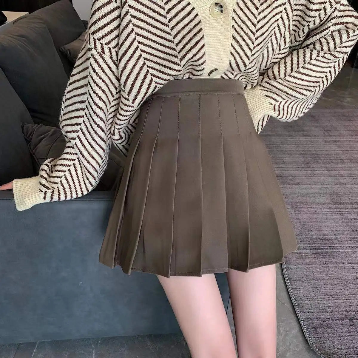 Mini Skirts Womens 2024 Summer Japanese School Pleated Skirts High Waist Kawaii Cute Pink Plaid Skirt Uniform Harajuku Jupe brown