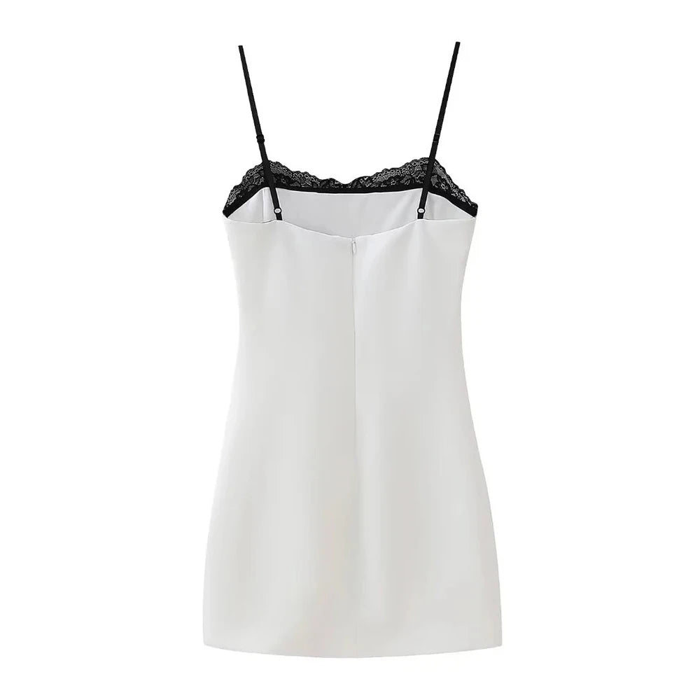 TRAFZA Women Sexy Lace Splicing Dress Fashion Slim Strapless Spaghetti Straps Mini Dresses Evening Party Sexy Short Dresses Badiee Stylez