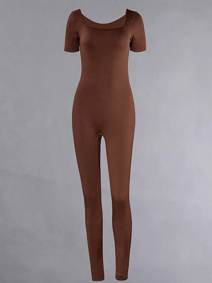 Women's Rompers Short Sleeve Solid Skinny Bodycon Jumpsuits Fashion Sports Fitness Casual Activity Streetwear Overalls