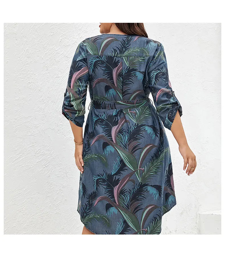 Women's Plus Size Denim Dress Summer Chic Elegant Dress For Chubby Women's Woven Cotton Dress