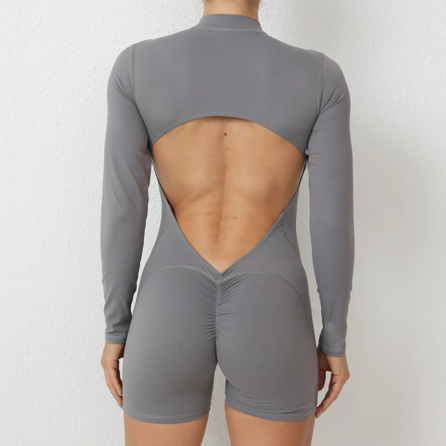 2025 Pad Zipper Long Sleeve Yoga Set Women One Piece Jumpsuit Gym Workout Shorts Fitness Bodysuit Sports Athletic Suit XP358 Badiee Stylez