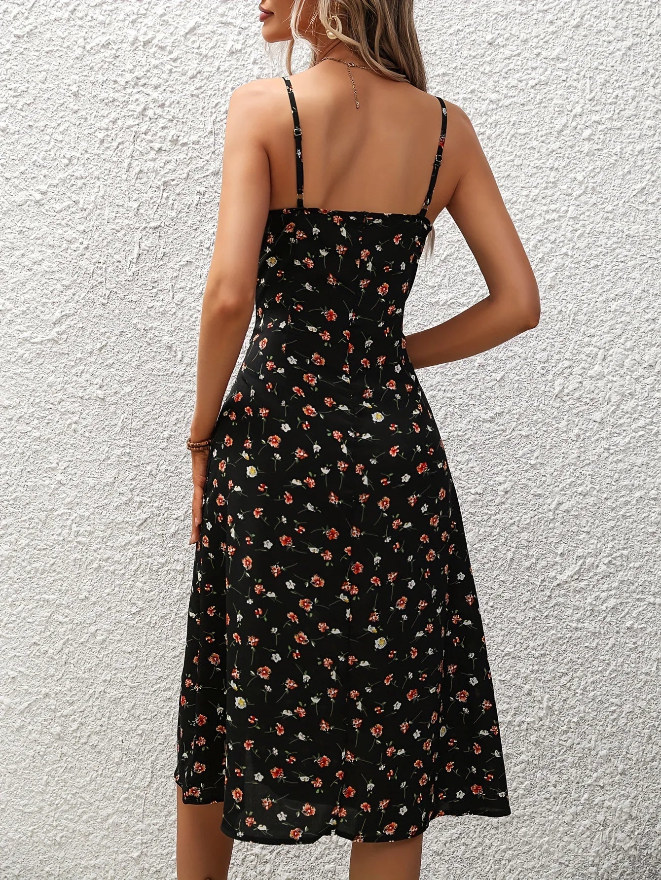 2024 Summer Sexy Spaghetti Straps Dress Women Fashion Polka Dot Print Sleeveless Slit Dress Boho Casual Beach Midi Dresses Badiee Stylez
