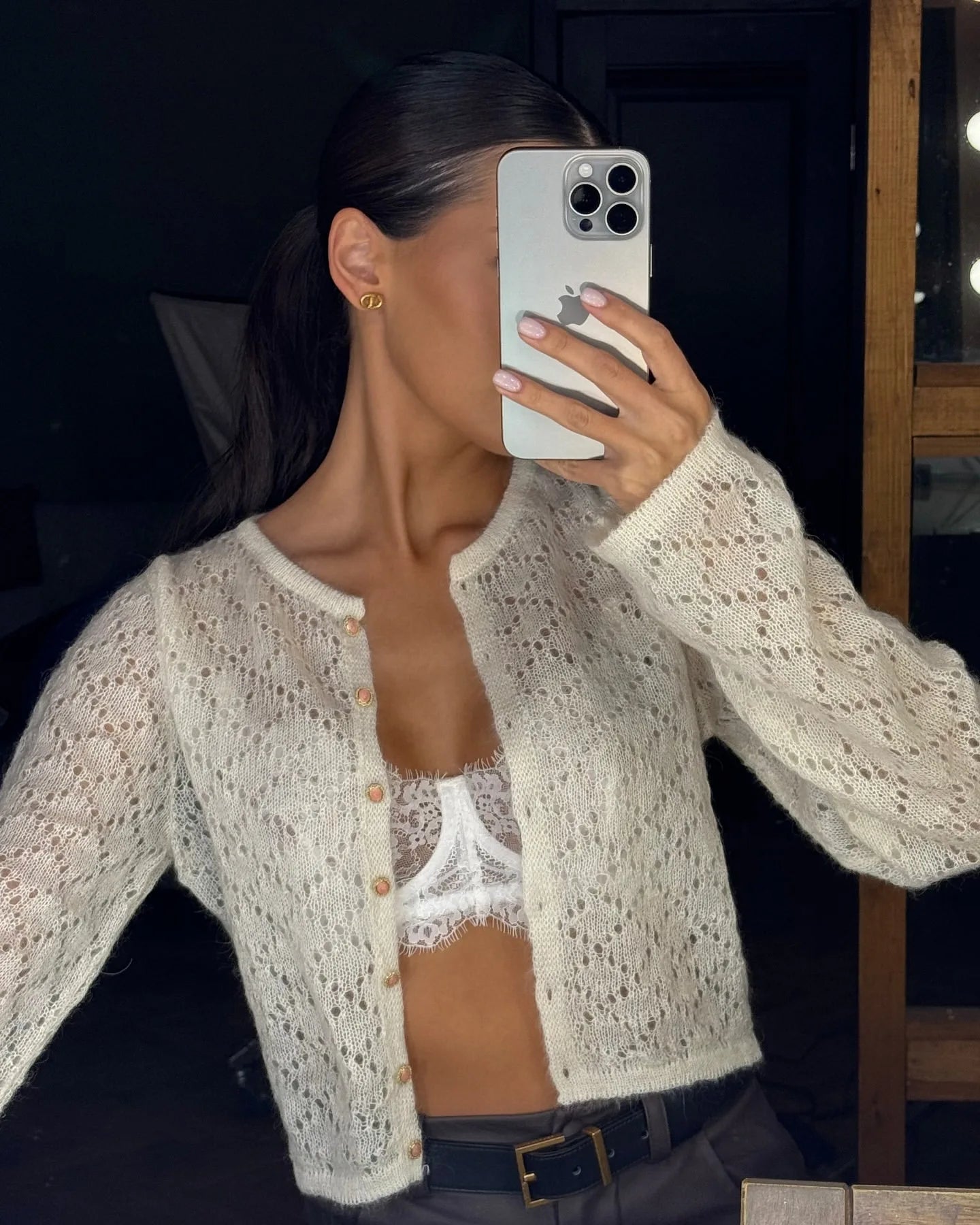 Tossy Summer Knitwear Hollow Out Cardigan Female Long Sleeve Casual Cropped Top Patchwork See-Through Knit Cardigan Outwear 2025