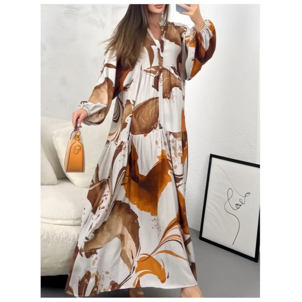 Printed Loose Long Shirt Women's Long-sleeved Dresses Spring Autumn New Fashion Spliced elegant Female Casual Robe Dresse 2025 Badiee Stylez