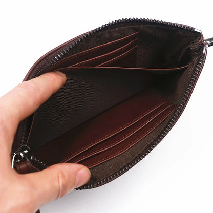 SIMLINE Genuine Leather Wallet For Men Male Real Cowhide Men's Long Zipper Slim Clutch Wallets Purse With Card Holder Phone Bag