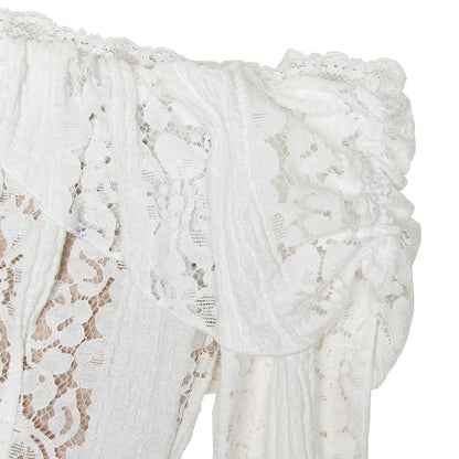 Suninheart White Off The Shoulder Autumn Bodycon Dress 2025 Long Sleeve Elegant Lace Maxi Dress Wedding Guest Dress for Women