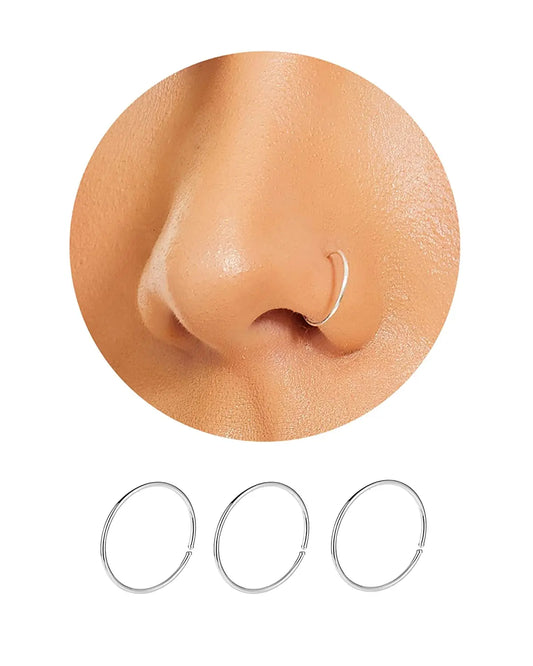 20PCS Nose Ring Hoop for Women Thin Nose Piercing Jewelry Silver Color Gold Color (8mm 22 Gauge) Silver 20PCS