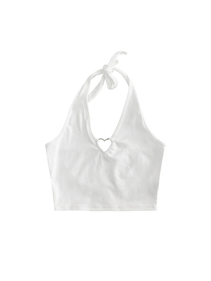 Women V Neck Hearted Hollow Out Halter Camis Tank Tops Summer Fashion Slim Cropped Lace Up Camisole