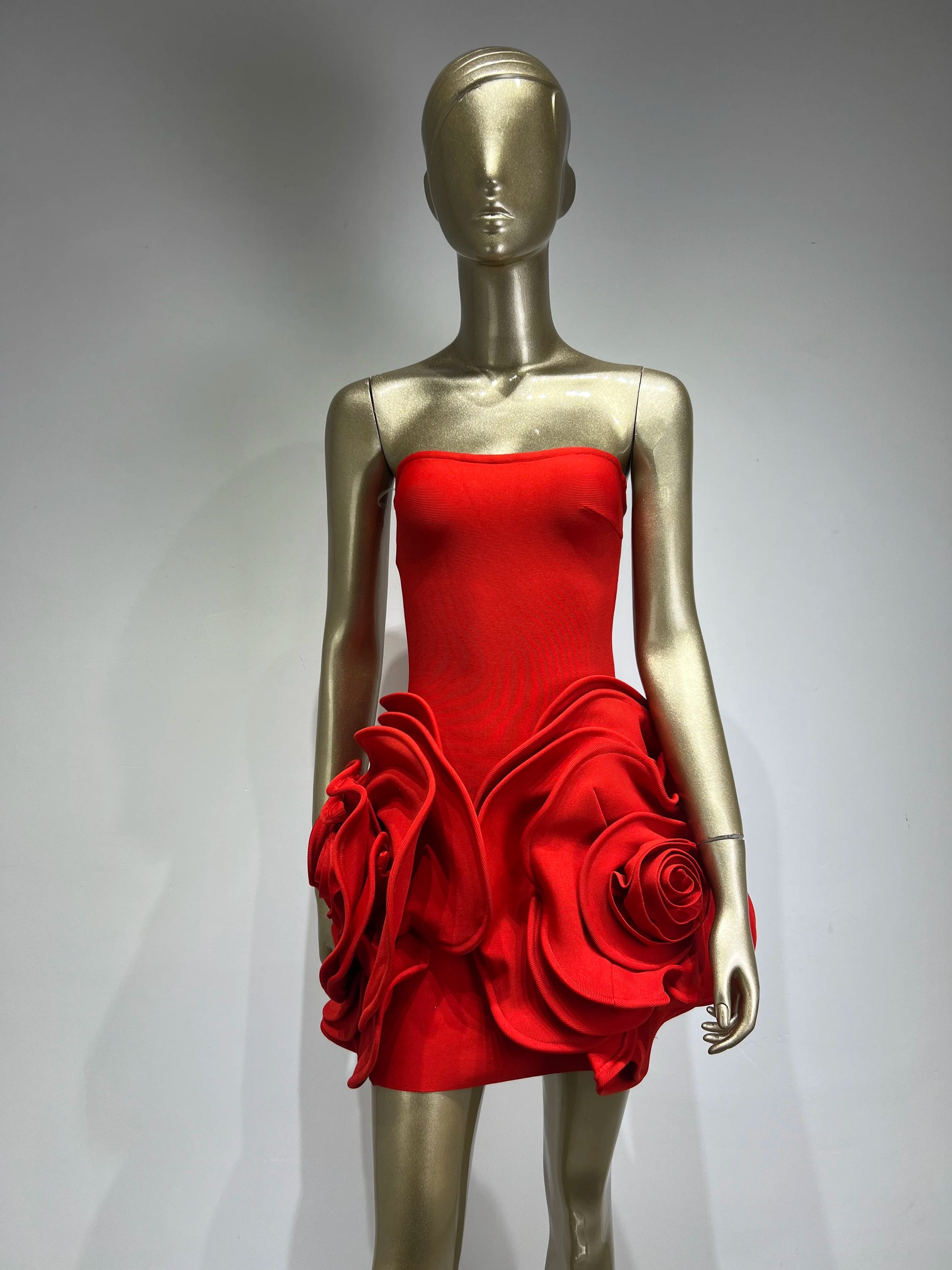 Summer New 2024 Women Sexy Strapless Crystal Flower Bodycon Bandage Dress Celebrity Elegant Birthday Mini Evening Party Dress Red