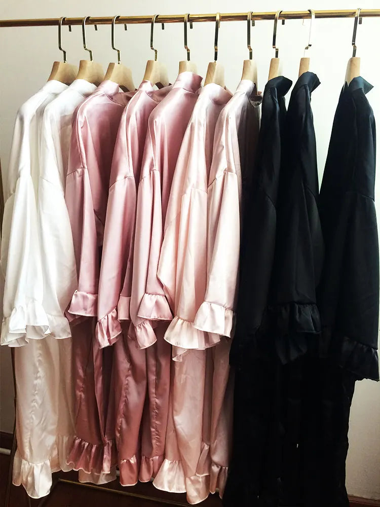 Personalized Embroidered Robe Ruffle Bridesmaids Silk Robes Bride Wedding Day Embroider Kimono Customizable Elements Kimono Robe