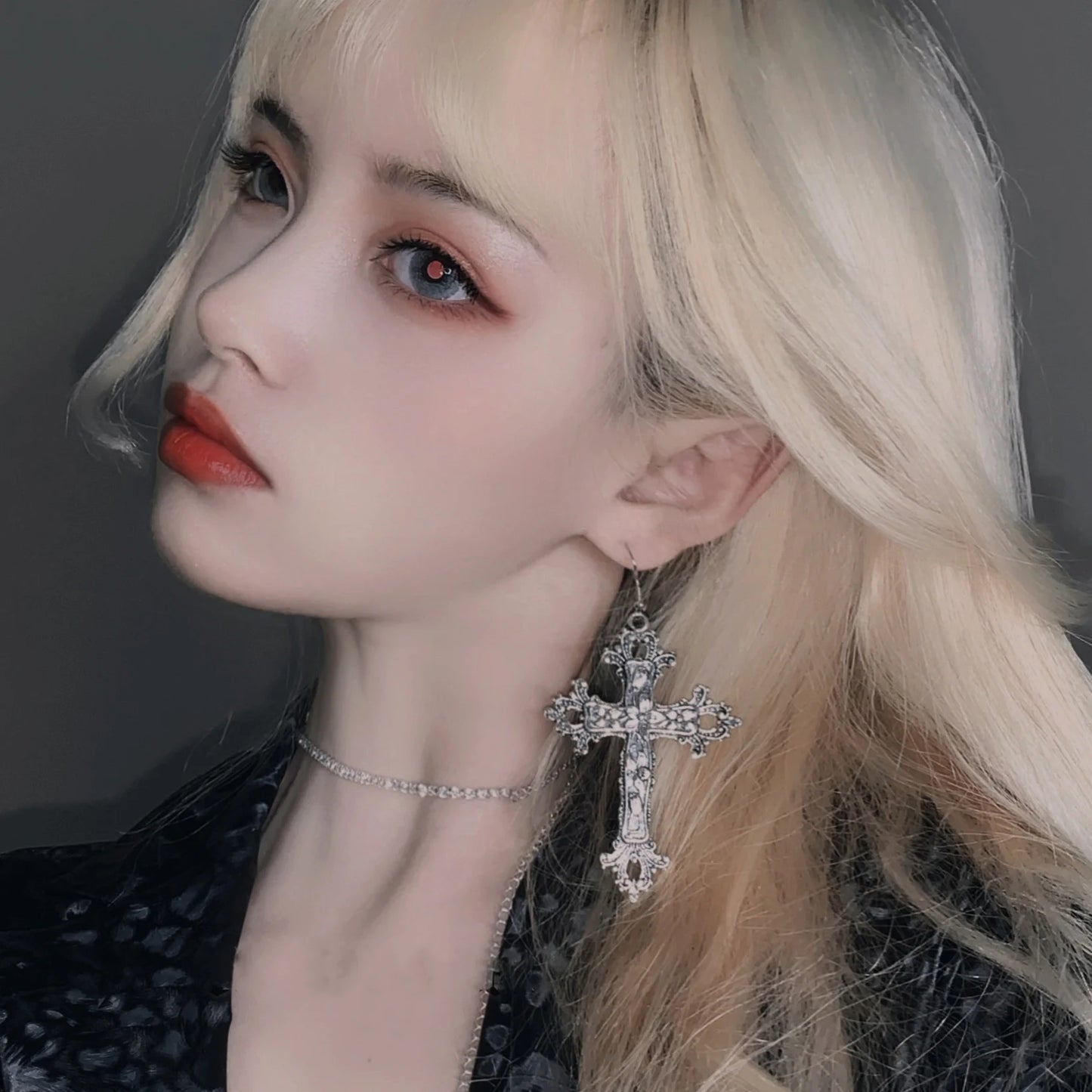 Vintage Cross Earrings Necklace for Women Christ Dangle Earrings Gothic Punk Dangle Drop Necklace Men Girl Grunge Hoop Jewelry