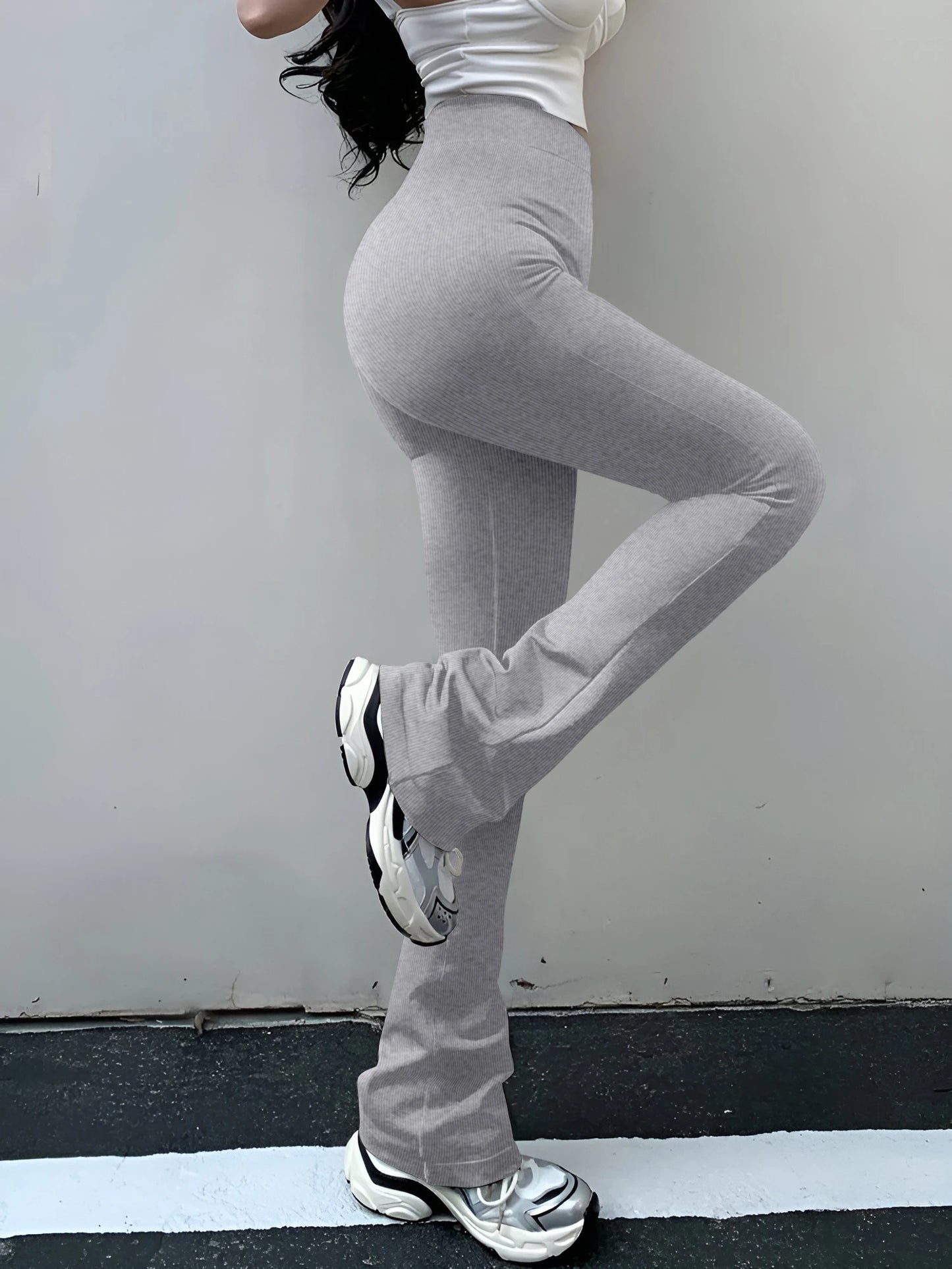 Women's Fashion Trousers Solid Colour High-waisted Flared Pants Slim and Skinny Women's Dragging Trousers Versatile Female Pants