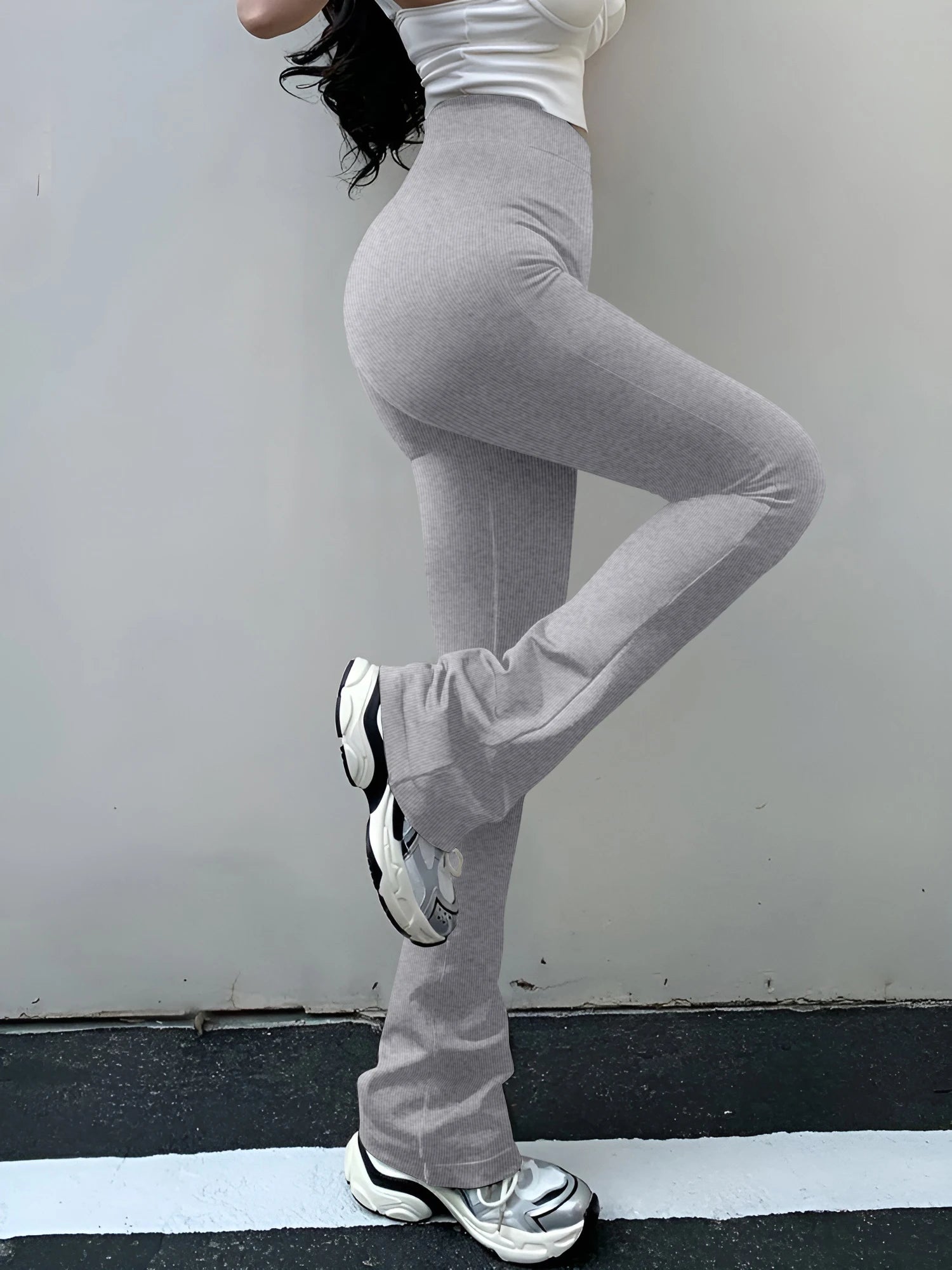 Women's Fashion Trousers Solid Colour High-waisted Flared Pants Slim and Skinny Women's Dragging Trousers Versatile Female Pants