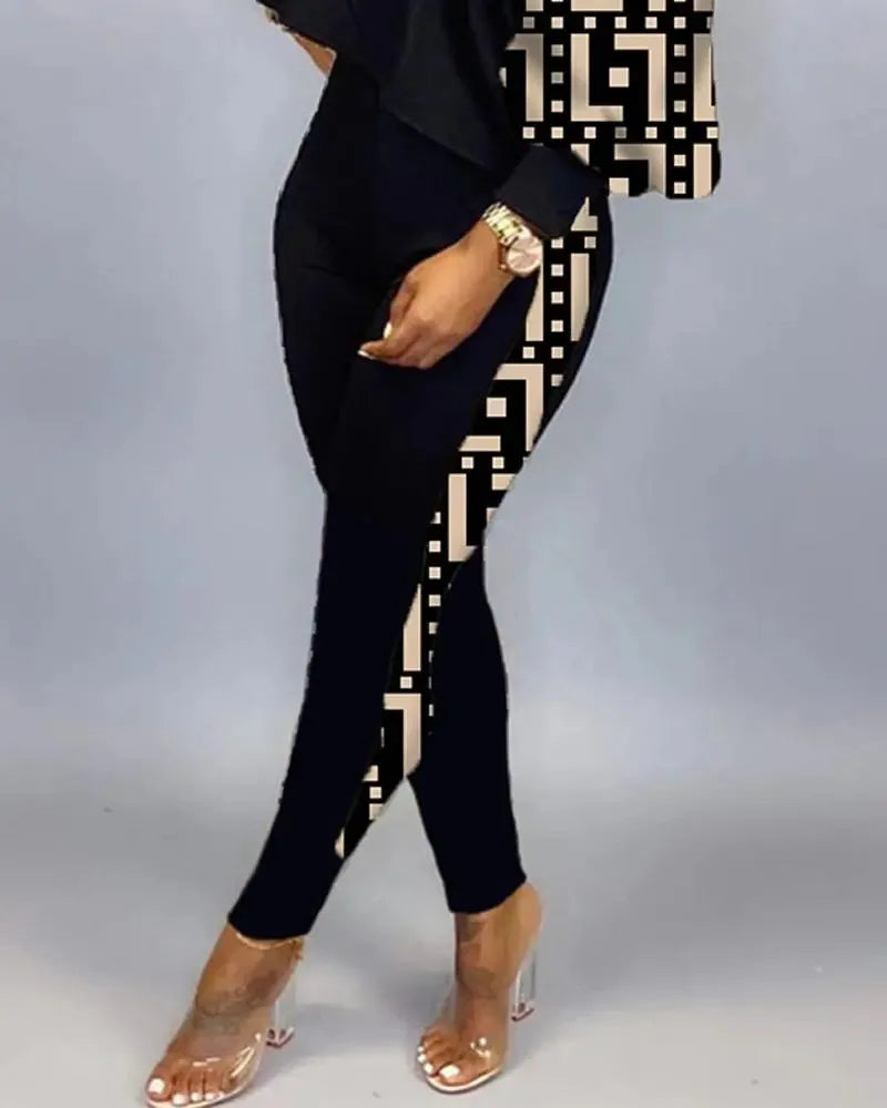 2024 New Autumn Women's Long-Sleeved Round Neck Off-Shoulder Fashion Casual Suit Pants Set Woman Coordinated Pants Sets