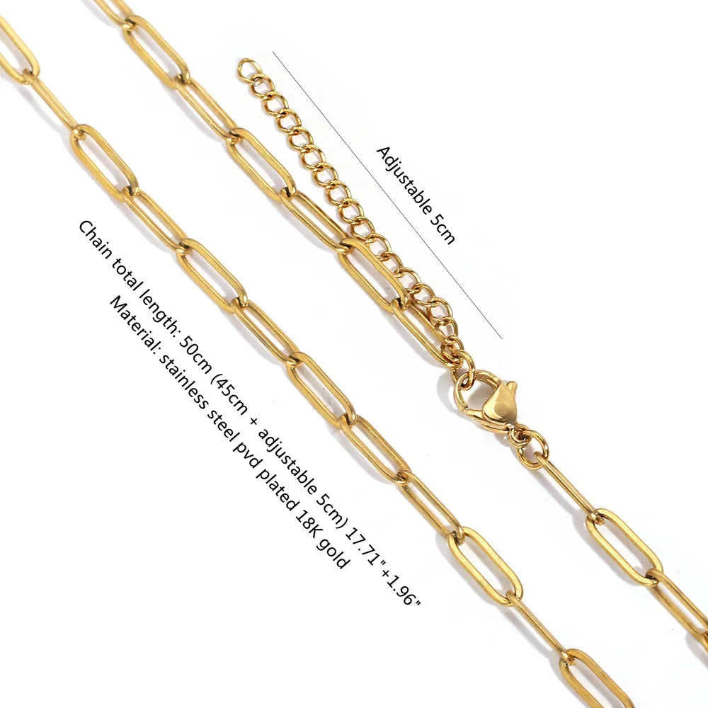 5pcs 45+5cm plated Gold Stainless Steel Link Chains Oval Bulk Necklaces Jewelry Adjustable Chains Wholesale Chokers DIY Crafts Badiee Stylez