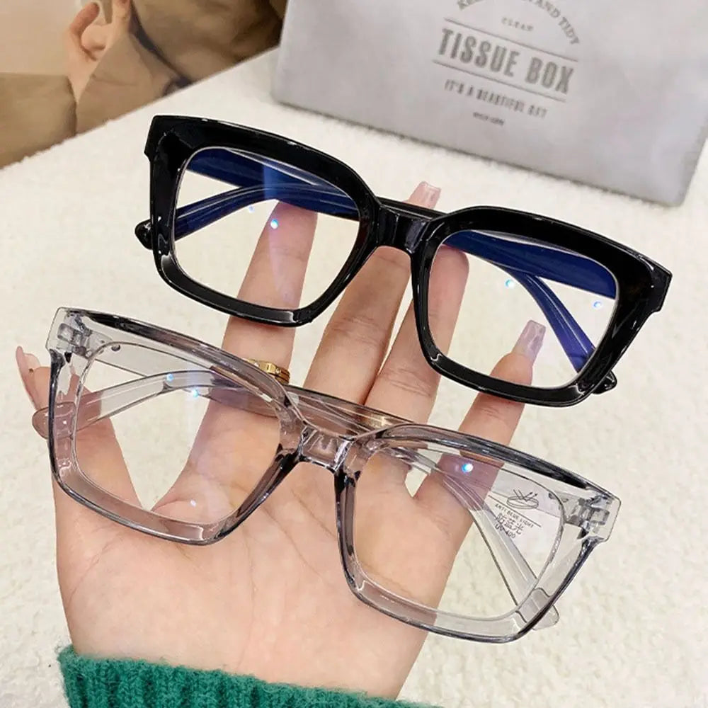 2024 Oversized Square Glasses Anti Blue Light Glasses Large Frame Myopia Glasses Flat Light Glasses Transparent Eyeglasses Badiee Stylez