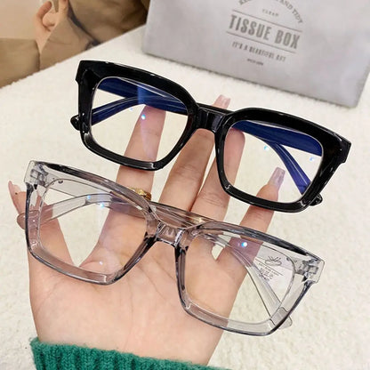 2024 Oversized Square Glasses Anti Blue Light Glasses Large Frame Myopia Glasses Flat Light Glasses Transparent Eyeglasses Badiee Stylez
