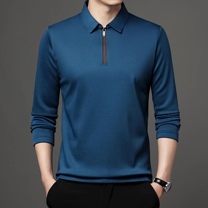 Men's Solid Color Long Sleeved POLO Shirt Casual Fashion Top Badiee Stylez