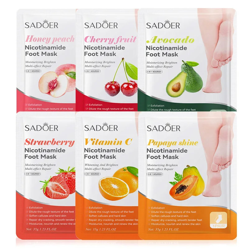 6 Pairs SADOER Fruits Foot Mask Moisturizing Foot Peeling Mask Exfoliating For Feet Spa Pedicure Exfoliant Feet Skin Care Default Title
