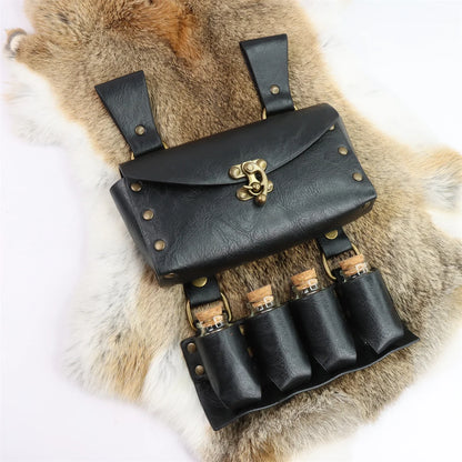 Renaissance Leather Belt Medieval Wizard Alchemy Glass Magic Bottle Cork Bottle Stopper Copper Coin Waist Bag Cosplay Belt Badiee Stylez