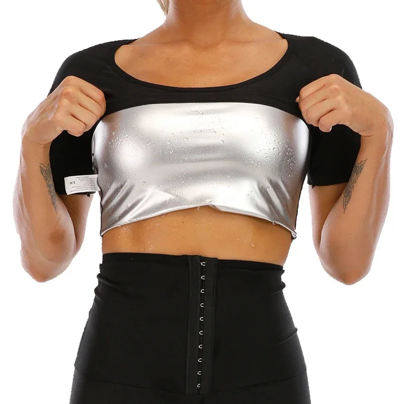 Vensslim Body Shaper Sauna Suits Sweat Slimming Waist Trainer Corset Long Sleeve Fat Burn Shirt Women Workout Tummy Control Tops short sleeve