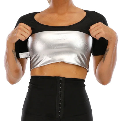 Vensslim Body Shaper Sauna Suits Sweat Slimming Waist Trainer Corset Long Sleeve Fat Burn Shirt Women Workout Tummy Control Tops short sleeve
