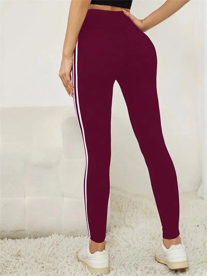 Women's High-waist Slimming Leggings Side Stripe Pattern Breathable Yoga Pants Sportswear Athletic Apparel