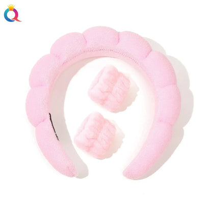 Wash Face Headbands For Women Puffy Sponge Hair Bands Cuff Waterproof Bands Absorbent Wristbands Girls Hair Accessories Set Badiee Stylez